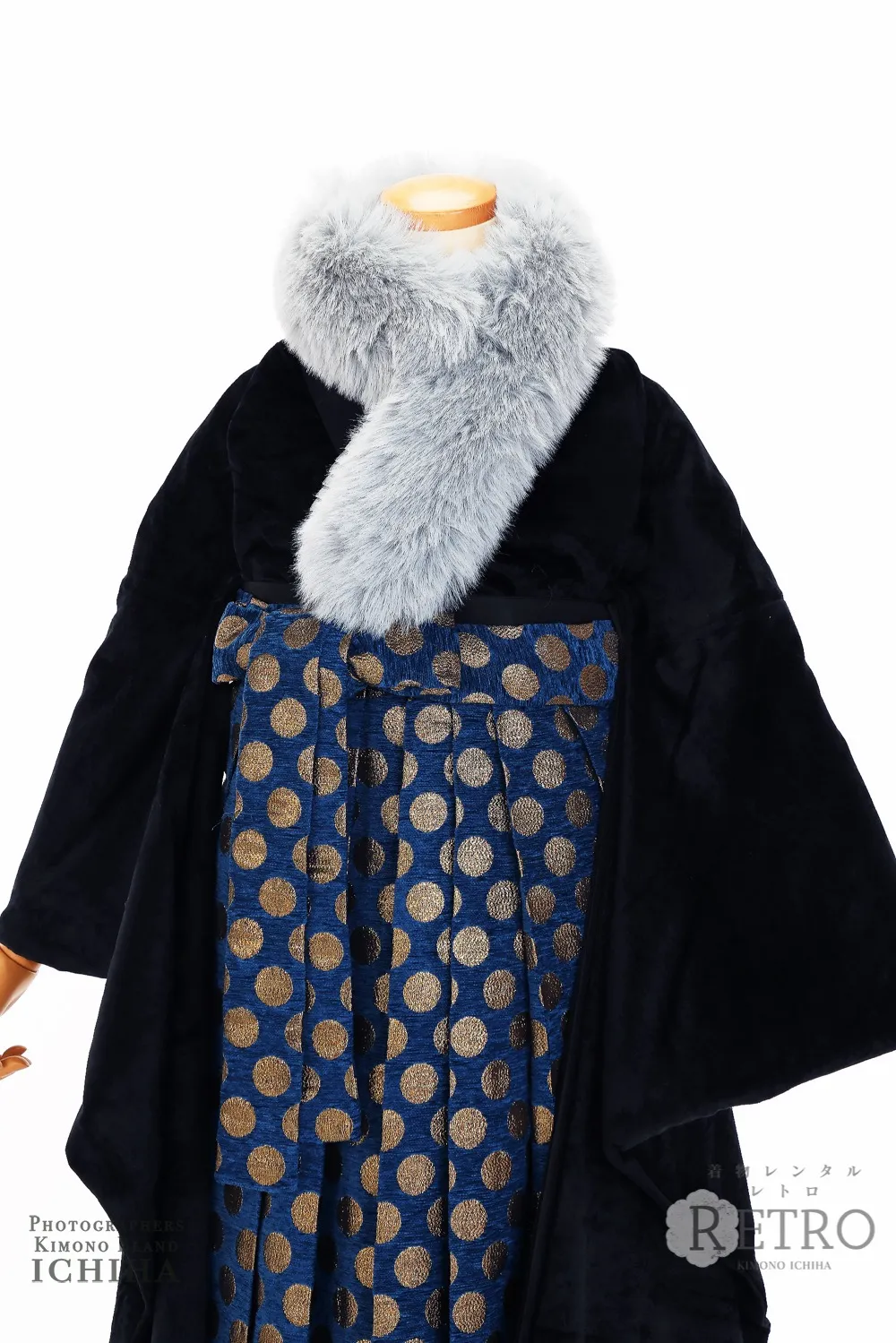 波に鶴 薄水色 アンティーク卒業袴レンタル